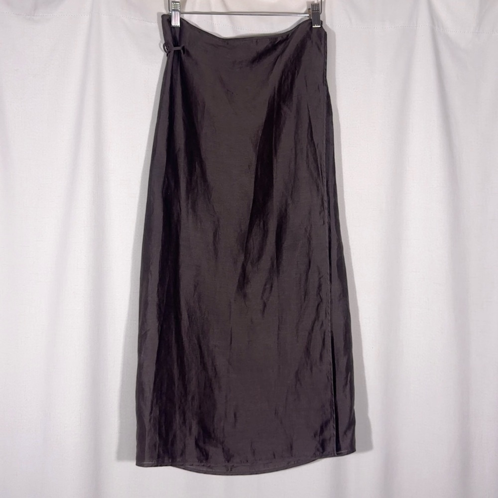 Max Mara Brown Linen-Silk Blend Wrap Skirt